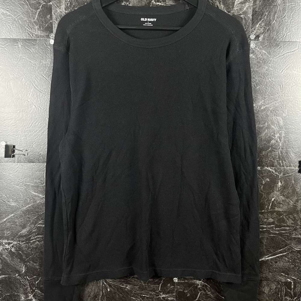 Old Navy Men's Black Waffle Thermal Sleeve Shirt Large